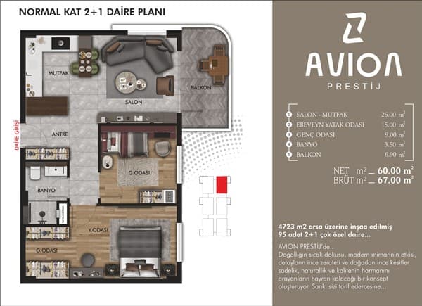 AVION PRESTİJ 2+1 daire planı