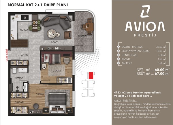 AVION Prestij 2+1 · 2+1 daire planı